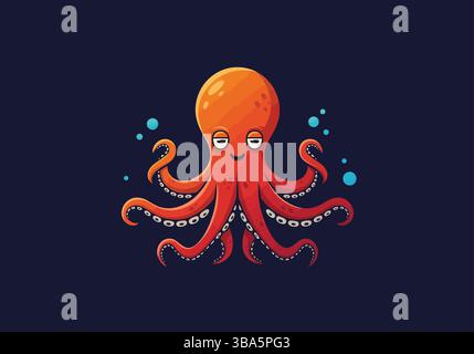 Playful Cartoon Octopus with Bubbles Stock Vector