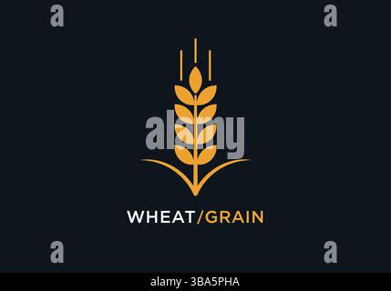 Golden Wheat Stalk Logo on Dark Background Stock Vector