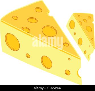 Yellow Swiss Cheese with Holes vector. Fun Dairy Graphic for Food Art, Kids Menus, Recipe Icons, Stickers and Culinary design project white background Stock Vector