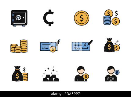 Finance and Money Icons – Wealth and Banking Symbols Stock Vector