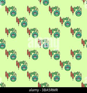 Candlestick Chart and Trading Bot vector concept colored seamless pattern Stock Vector