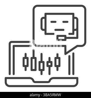 Laptop with Automated Trading Bot vector concept thin line icon or symbol Stock Vector