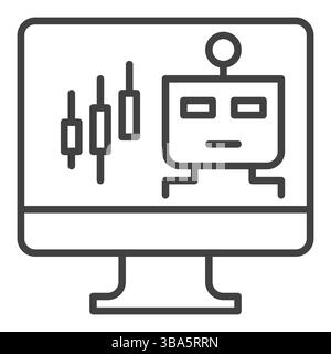 Automated Trading ChatBot on PC screen vector concept thin line icon or symbol Stock Vector