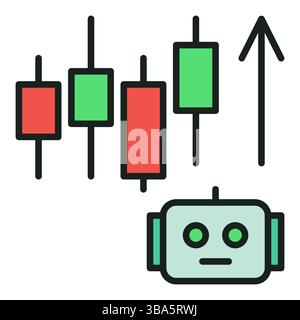 Cryptocurrency Candlestick Chart and AI Bot vector Crypto Trading concept colored icon or symbol Stock Vector