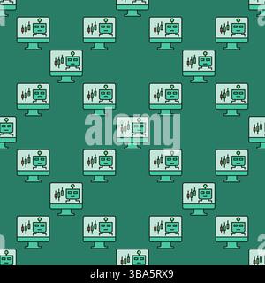 Automated Trading Bot on PC screen vector concept colored seamless pattern Stock Vector