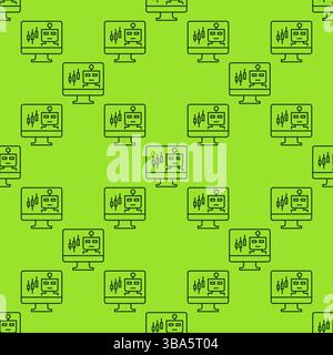 Automated Trading ChatBot on PC screen vector concept thin line seamless pattern Stock Vector