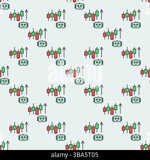 Cryptocurrency Candlestick Chart and AI Bot vector Crypto Trading concept colored seamless pattern Stock Vector