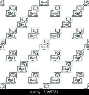 Laptop with Automated Trading Bot vector concept thin line seamless pattern Stock Vector