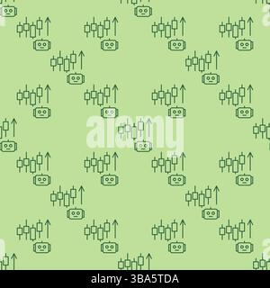 Candlestick Chart and AI Bot vector Crypto Trading concept seamless pattern in thin line style Stock Vector