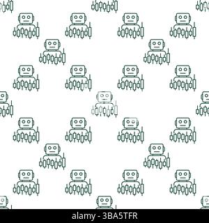 Candlestick Chart and Cryptocurrency Trading Bot vector concept outline seamless pattern Stock Vector
