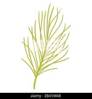 Green Pine Tree Branch in Hand Drawn Style. Beautiful spruce branch decoration for Christmas frames and wreaths. Nature ornament. Cute fir symbol Stock Vector