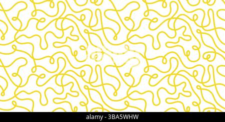 Pasta seamless pattern. Italian spaghetti background. Yellow japan ramen design. Chinese noodle texture. Doodle wavy line pattern. Hand drawn food bg Stock Vector