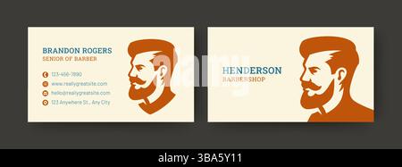 A stylish and modern red and beige business card template for a barber with contact details, logo, and professional services. The template is suitable Stock Vector