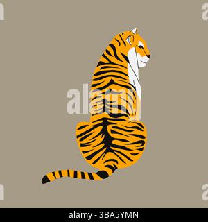 Sitting Tiger from Back View Stock Vector