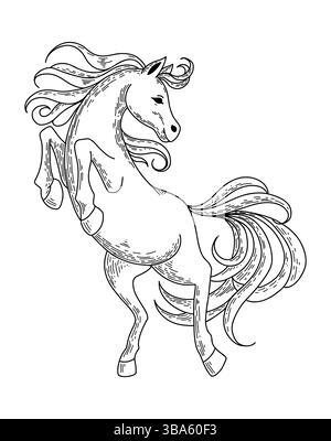 Rearing Horse in Motion, Black and White  Stock Vector