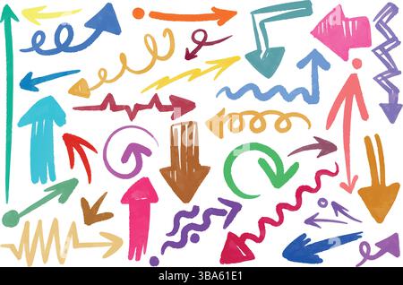 A Vibrant Collection of Colorful HandDrawn Arrows Designed for Dynamic and Engaging Design Stock Vector