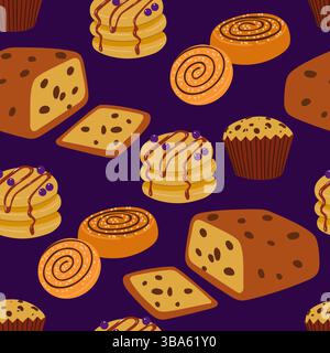 Seamless Pattern with Pastries and Cupcakes Stock Vector