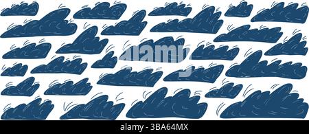 Crayon clouds set. Naive hand drawn sky pack. Kids chalk textured elements. Pastel scribble cloudy weather speech bubbles. Vector pencil drawn collect Stock Vector