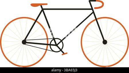 Road sport bicycle in simple flat style in black and orange color. Isolated element on transparent background. Stock Vector