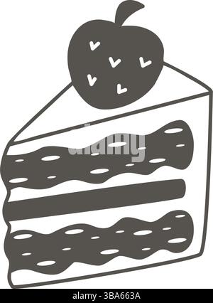 Triangle slice of cake with strawberries doodle sketch style Stock Vector