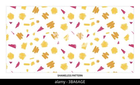 Modern Confetti Seamless Pattern with Pink Yellow Scribbles and Geometric Shapes Stock Vector