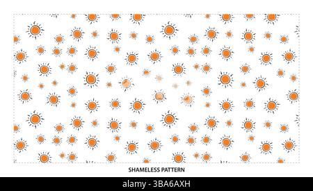 Cheerful Orange Sun with Blue Outline Seamless Pattern for Summer Designs Stock Vector