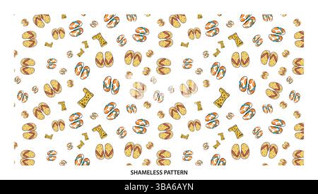 Cute Cartoon Flip Flops and Socks Seamless Pattern for Beach Vacation Designs Stock Vector
