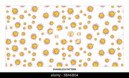 Cheerful Yellow Sun with Happy Face Seamless Pattern for Summer Designs Stock Vector