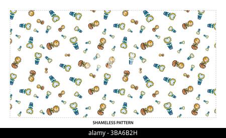 Cute Cartoon Sunflower and Honey Pot Seamless Pattern for Cheerful Designs Stock Vector