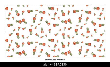 Cute Orange Flower in Green Pot Seamless Pattern for Cheerful Floral Designs Stock Vector