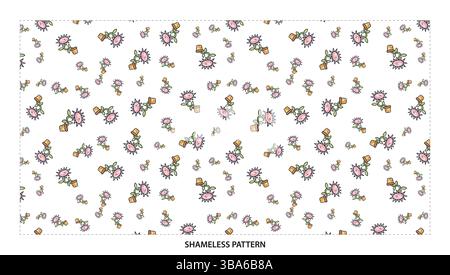 Cute Pink Flower in Pot Seamless Pattern for Cheerful Floral Designs Stock Vector