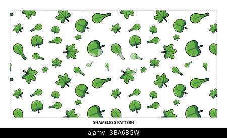 Cute Green Clover and Leaf Seamless Pattern for St Patricks Day Designs Stock Vector