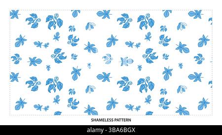 Simple Blue Floral and Leaf Seamless Pattern for Elegant Textile Designs Stock Vector