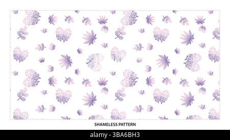 Delicate Lavender Floral Heart and Leaf Seamless Pattern for Romantic Designs Stock Vector