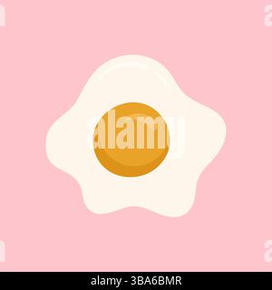 Cute Fried Egg on Pink Background. Sunny side up egg, healthy breakfast icon design. Stock Vector