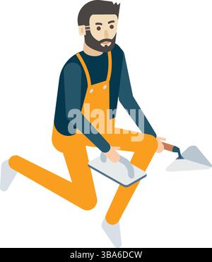 Painter vector plasterer icon builder with trowel Stock Vector