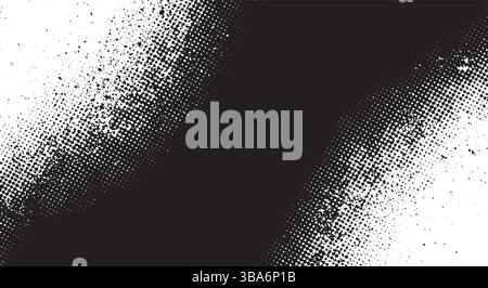 A high-contrast black-and-white halftone pattern featuring varying dot sizes that create a dynamic gradient effect. The artistic texture adds depth Stock Vector