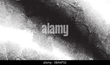 A high-contrast black-and-white halftone pattern featuring varying dot sizes that create a dynamic gradient effect. The artistic texture adds depth Stock Vector