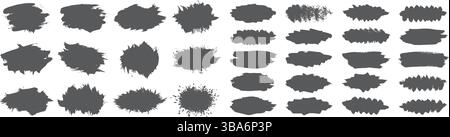 A dynamic set of black ink splatter silhouettes featuring 30 unique abstract shapes, each with a textured and irregular design Stock Vector