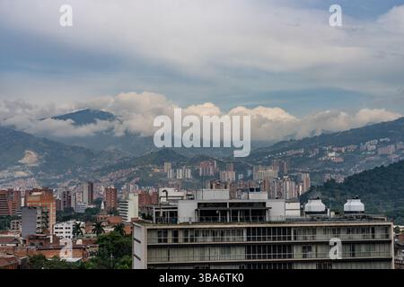 Apartment towers in the hills of Comuna 13 in Blanquizal in the western suburbs of Medellin, Colombia. Stock Photo