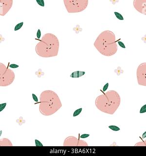 Fruits pattern, cute fruits with face, kids pattern, summer seamless pattern, peach fruit Stock Vector