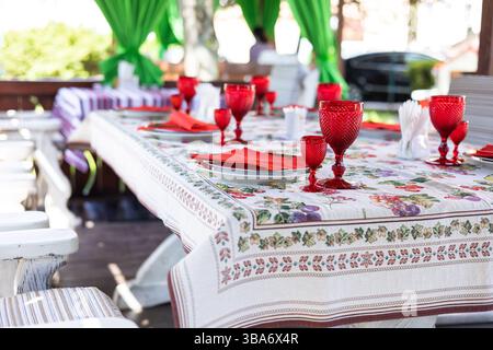 Beautifully served summer table in a cafe Stock Photo
