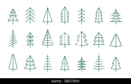 Trendy geometric thin line icon collection of fir or pine tree Stock Vector