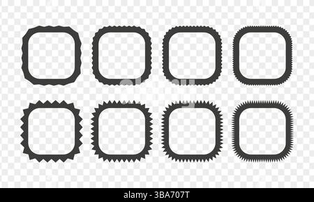 Zigzag edge rounded square frames collection. Stock Vector