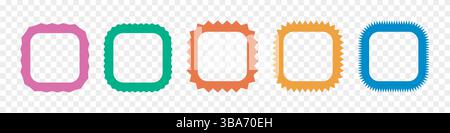 Zigzag edge rounded square frames collection. Stock Vector