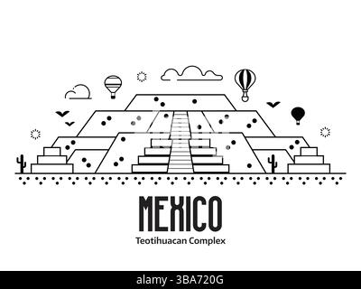 Aztec Pyramid of the Sun in Teotihuacan Stock Vector