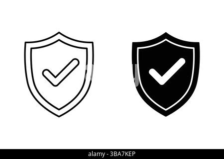 Shield icon vector graphic with checkmark, security symbol, two style options Stock Vector