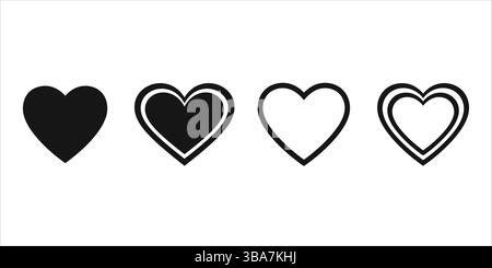 Heart shape vector icon set, love symbol outline, design elements, flat style Stock Vector