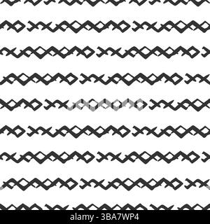 Grunge broken lines vector seamless pattern. Horizontal brush strokes broken crisscross lines. Weave effect interlocking zig zag stripes. Black ink Stock Vector