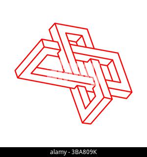 Impossible shapes. Optical illusion. Linear infinite objects. Abstract eternal geometric figures. Impossible geometry sign outline, white background Stock Vector
